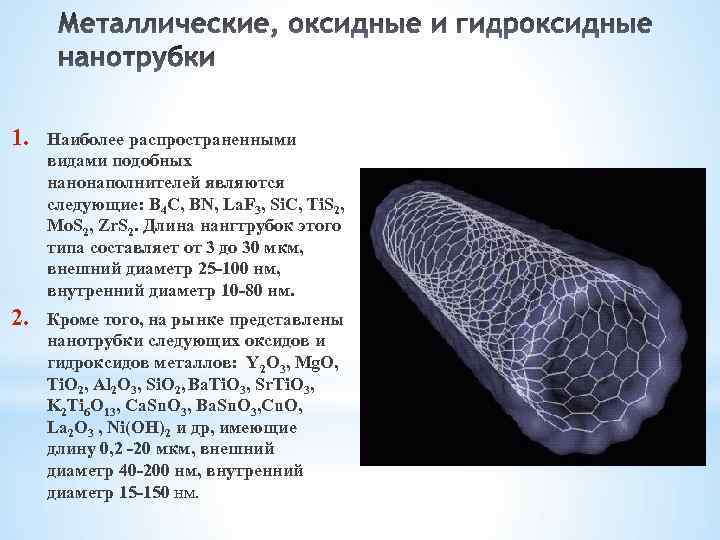 1. Наиболее распространенными видами подобных нанонаполнителей являются следующие: B 4 C, BN, La. F