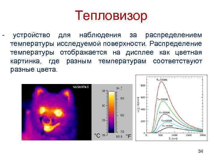 Тепловизор - устройство для наблюдения за распределением температуры исследуемой поверхности. Распределение температуры отображается на