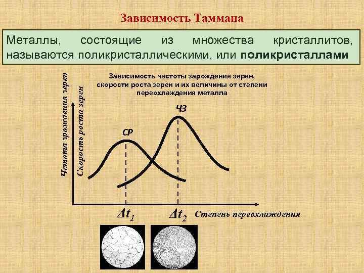 Зависимость Таммана Скорость роста зерен Чстота зрождения зерен Металлы, состоящие из множества кристаллитов, называются