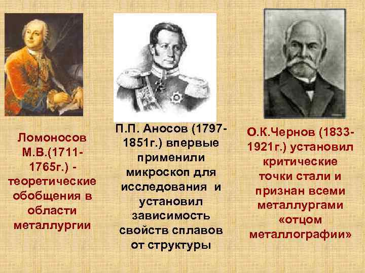 Ломоносов М. В. (1711 1765 г. ) теоретические обобщения в области металлургии П. П.