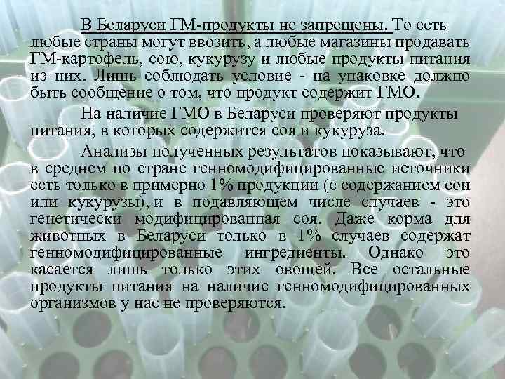 В Беларуси ГМ-продукты не запрещены. То есть любые страны могут ввозить, а любые магазины