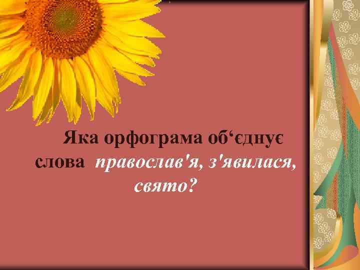 Яка орфограма об‘єднує слова православ'я, з'явилася, свято? 