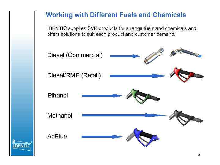 Working with Different Fuels and Chemicals IDENTIC supplies SVR products for a range fuels