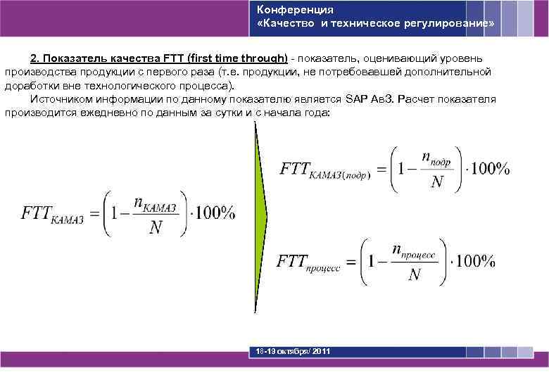 Конференция «Качество и техническое регулирование» 2. Показатель качества FTT (first time through) - показатель,