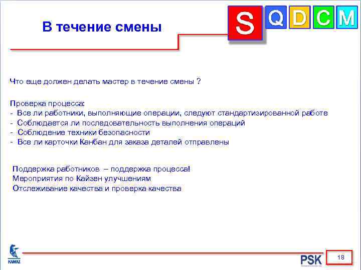 В течение смены Что еще должен делать мастер в течение смены ? Проверка процесса: