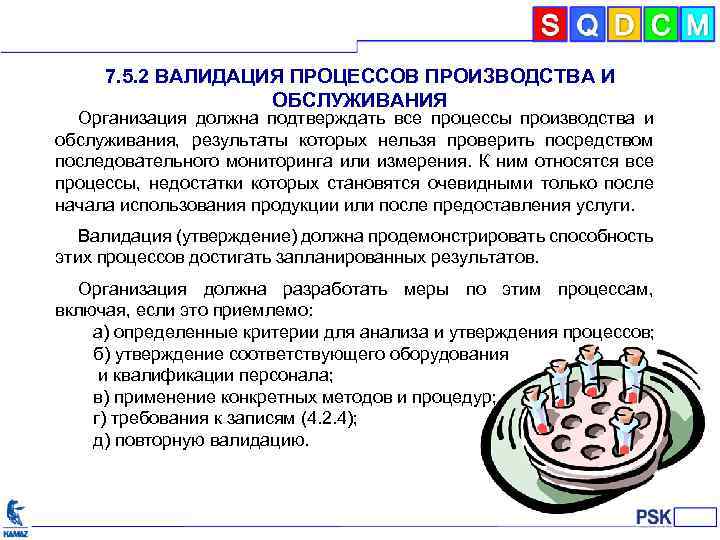 7. 5. 2 ВАЛИДАЦИЯ ПРОЦЕССОВ ПРОИЗВОДСТВА И ОБСЛУЖИВАНИЯ Организация должна подтверждать все процессы производства