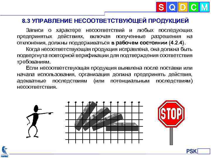 8. 3 УПРАВЛЕНИЕ НЕСООТВЕТСТВУЮЩЕЙ ПРОДУКЦИЕЙ Записи о характере несоответствий и любых последующих предпринятых действиях,