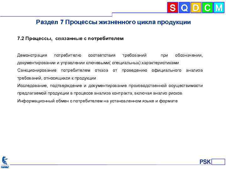 Раздел 7 Процессы жизненного цикла продукции 7. 2 Процессы, связанные с потребителем Демонстрация потребителю