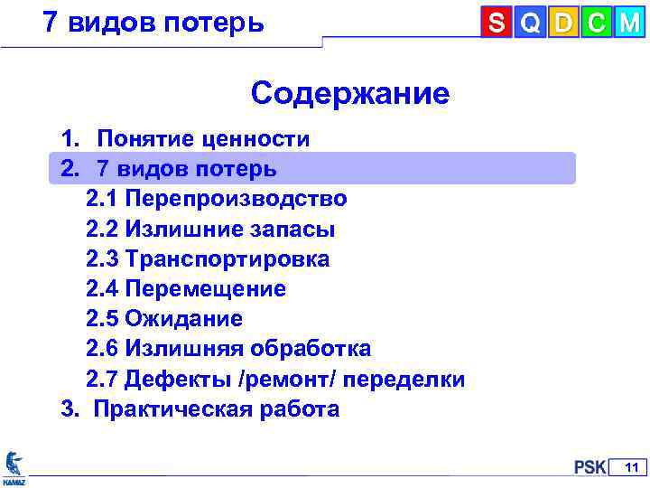 7 видов потерь Содержание 1. Понятие ценности 2. 7 видов потерь 2. 1 Перепроизводство