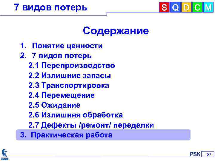 7 видов потерь Содержание 1. Понятие ценности 2. 7 видов потерь 2. 1 Перепроизводство