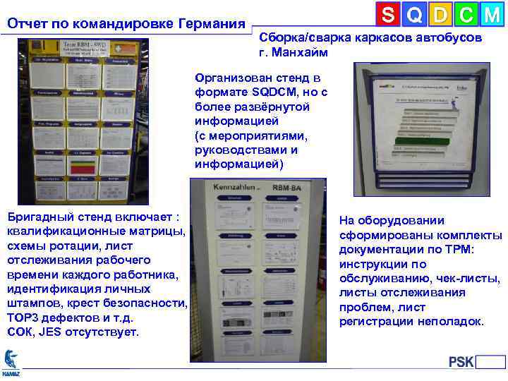 Отчет по командировке Германия Сборка/сварка каркасов автобусов г. Манхайм Организован стенд в формате SQDCM,