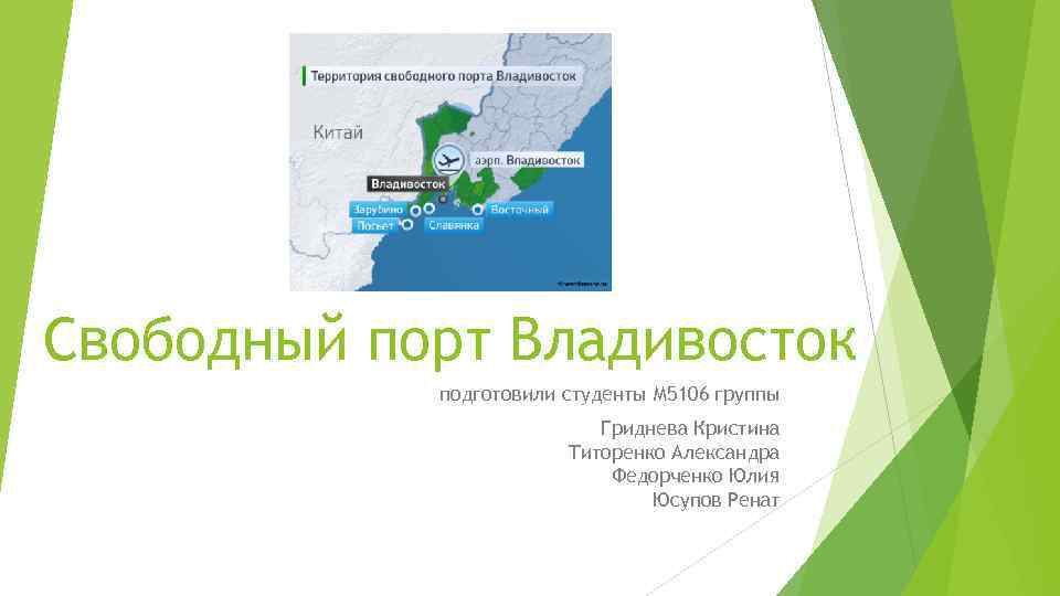 Свободный порт Владивосток подготовили студенты М 5106 группы Гриднева Кристина Титоренко Александра Федорченко Юлия