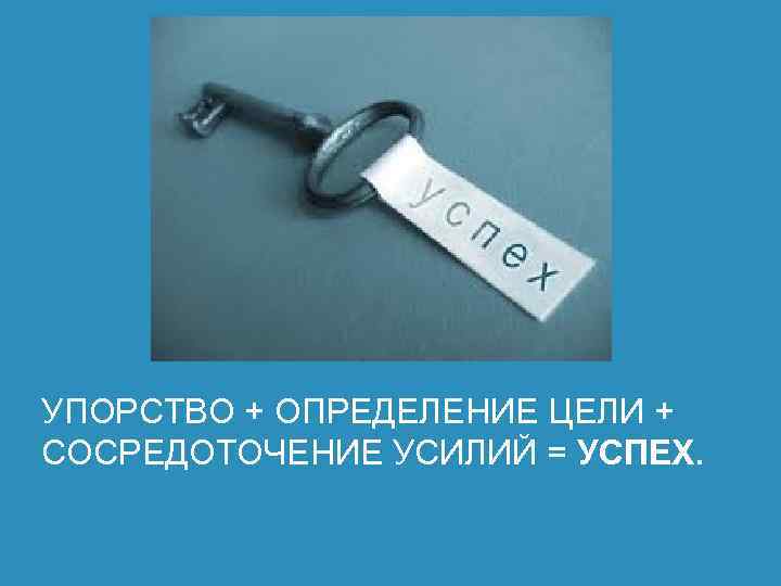 УПОРСТВО + ОПРЕДЕЛЕНИЕ ЦЕЛИ + СОСРЕДОТОЧЕНИЕ УСИЛИЙ = УСПЕХ. 