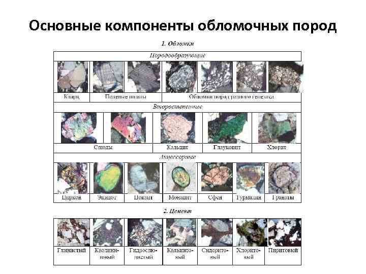Основные компоненты обломочных пород 