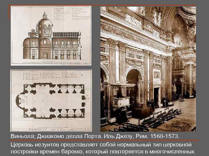 Виньола; Джиакомо делла Порта. Иль Джезу, Рим. 1568 -1573. Церковь иезуитов представляет собой нормальный