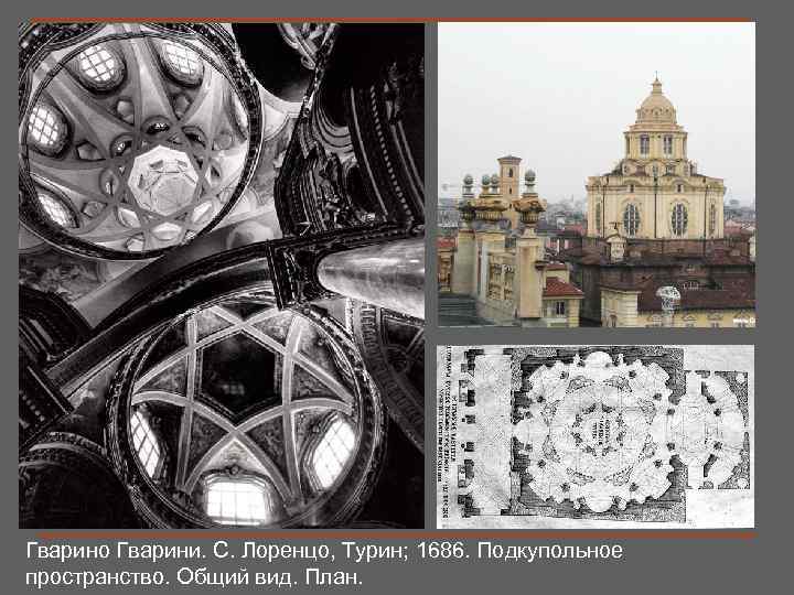 Гварино Гварини. С. Лоренцо, Турин; 1686. Подкупольное пространство. Общий вид. План. 