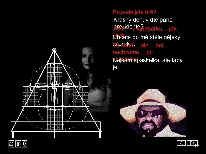 Pozvala jste mě? Krásný den, viďte pane prezidente? Jistě… v lunaparku… jak jinak… Chcete