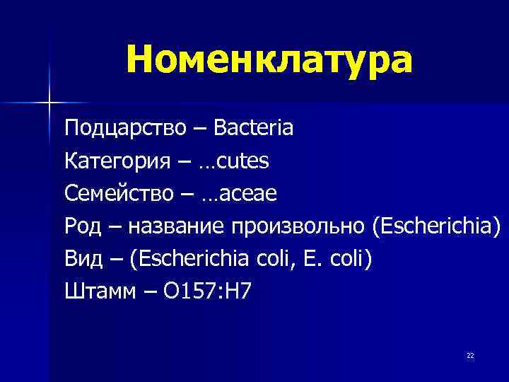 Номенклатура Подцарство – Bacteria Категория – …cutes Семейство – …aceae Род – название произвольно