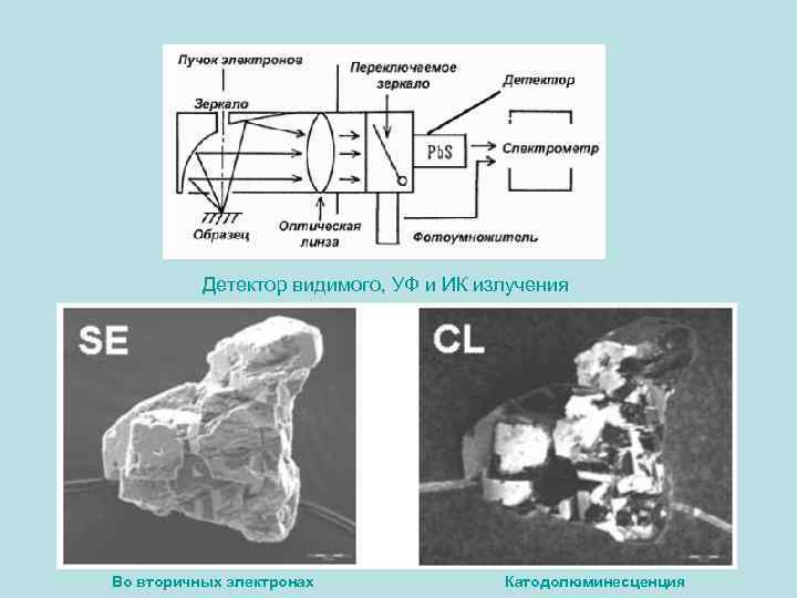 Детектор видимого, УФ и ИК излучения Во вторичных электронах Катодолюминесценция 
