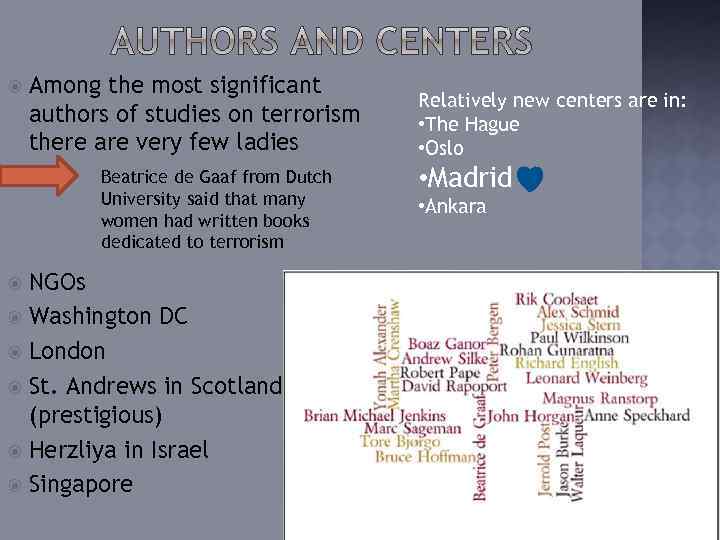  Among the most significant authors of studies on terrorism there are very few