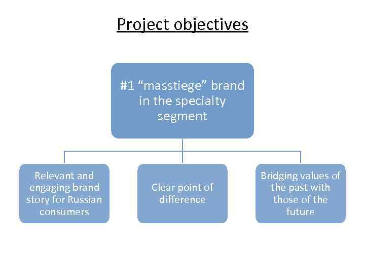 Project objectives #1 “masstiege” brand in the specialty segment Relevant and engaging brand story