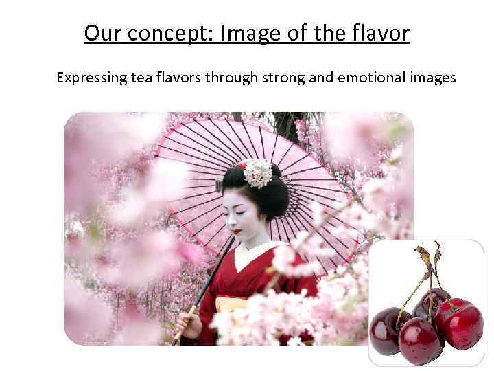 Our concept: Image of the flavor Expressing tea flavors through strong and emotional images