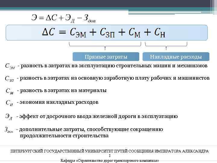 Прямые затраты Накладные расходы - разность в затратах на эксплуатацию строительных машин и механизмов
