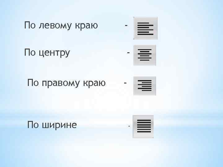 По левому краю - По центру - По правому краю По ширине - -