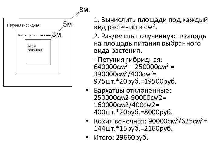  • 1. Вычислить площади под каждый вид растений в см 2. • 2.