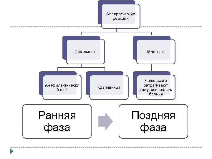 Аллергические реакции Системные Анафилактически й шок Ранняя фаза Местные Крапивница Чаще всего затрагивают кожу,