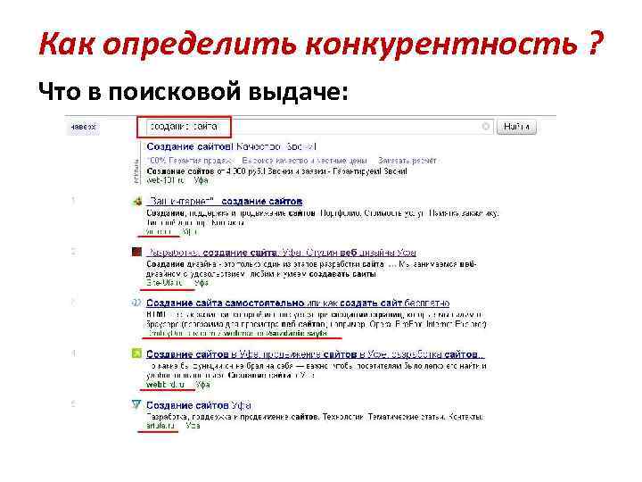 Как определить конкурентность ? Что в поисковой выдаче: 