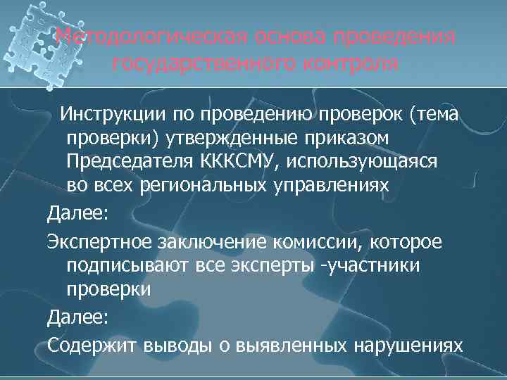 Методологическая основа проведения государственного контроля Инструкции по проведению проверок (тема проверки) утвержденные приказом Председателя
