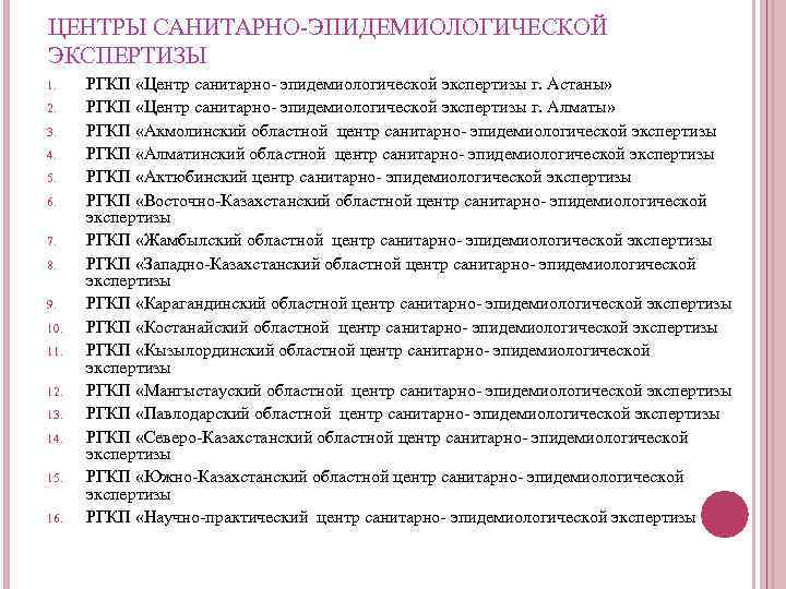 ЦЕНТРЫ САНИТАРНО-ЭПИДЕМИОЛОГИЧЕСКОЙ ЭКСПЕРТИЗЫ 1. 2. 3. 4. 5. 6. 7. 8. 9. 10. 11.