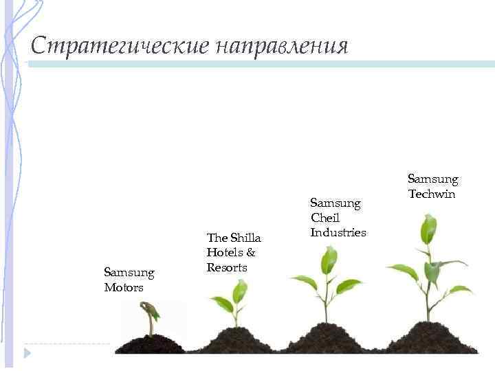 Стратегические направления Samsung Motors The Shilla Hotels & Resorts Samsung Cheil Industries Samsung Techwin
