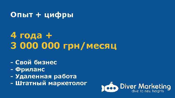 Опыт + цифры 4 года + 3 000 грн/месяц - Свой бизнес Фриланс Удаленная