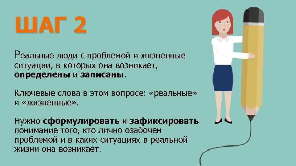 ШАГ 2 Реальные люди с проблемой и жизненные ситуации, в которых она возникает, определены