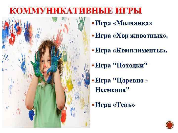 КОММУНИКАТИВНЫЕ ИГРЫ § Игра «Молчанка» § Игра «Хор животных» . § Игра «Комплименты» .