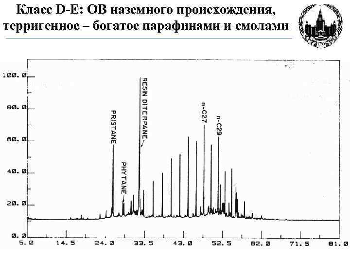 Класс D-E: ОВ наземного происхождения, терригенное – богатое парафинами и смолами 