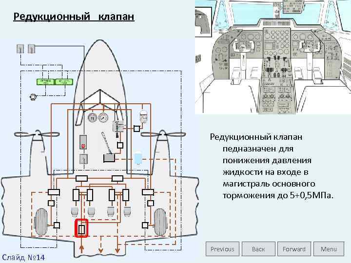 Редукционный клапан педназначен для понижения давления жидкости на входе в магистраль основного торможения до