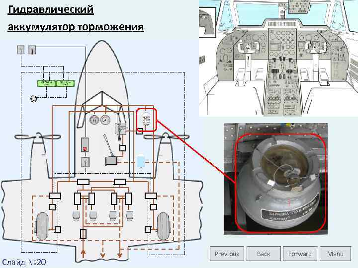 Гидравлический аккумулятор торможения Слайд № 20 Previous Васк Forward Menu 