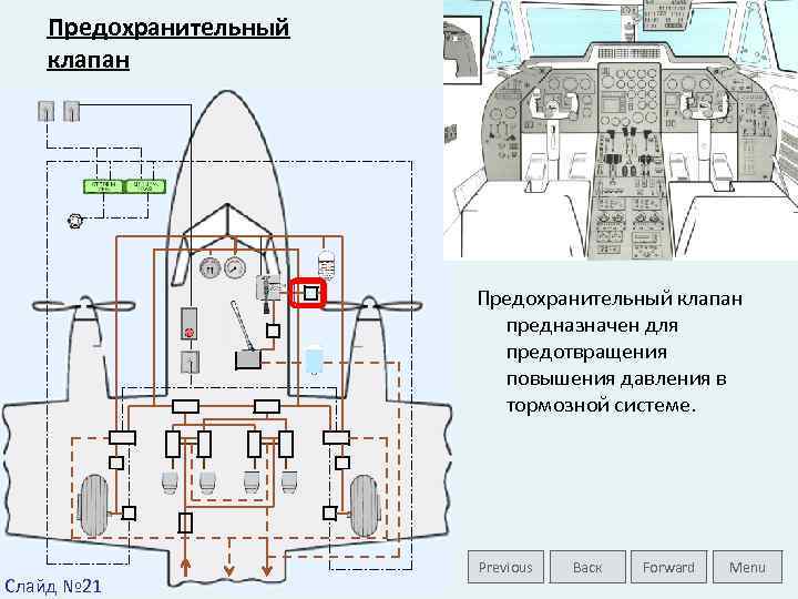 Предохранительный клапан предназначен для предотвращения повышения давления в тормозной системе. Слайд № 21 Previous