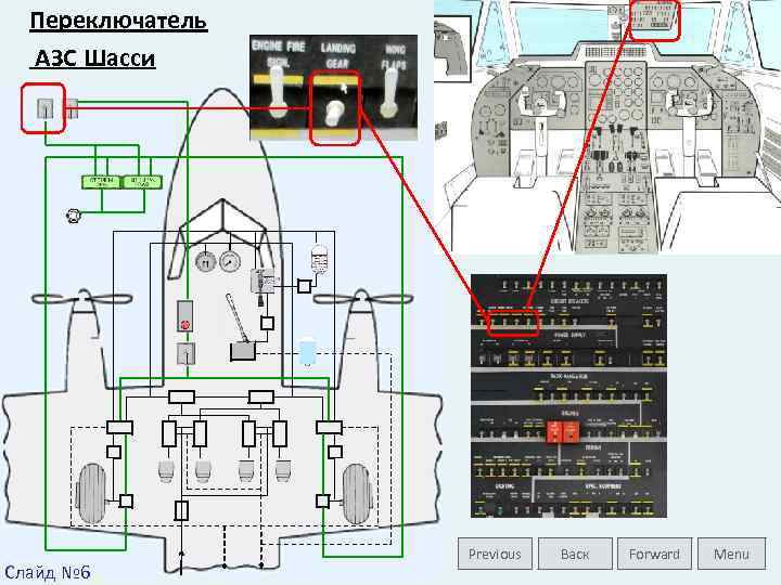 Переключатель АЗС Шасси Слайд № 6 Previous Васк Forward Menu 