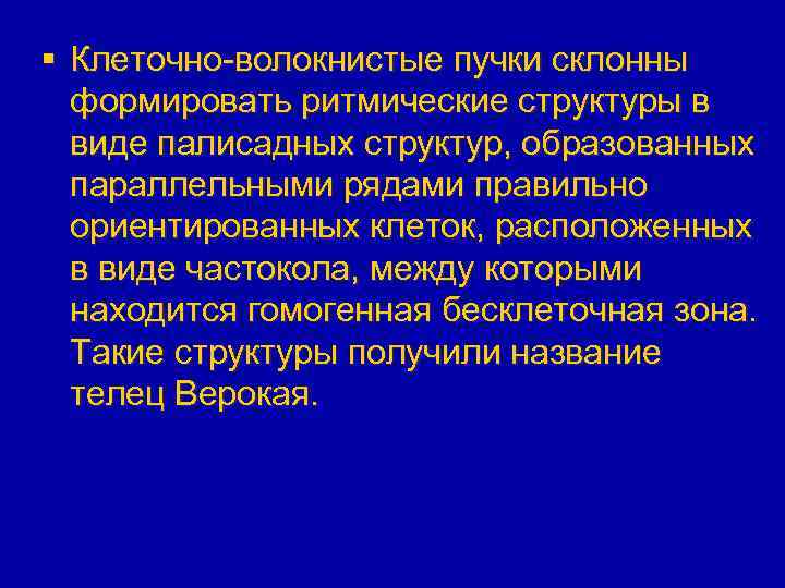 § Клеточно-волокнистые пучки склонны формировать ритмические структуры в виде палисадных структур, образованных параллельными рядами