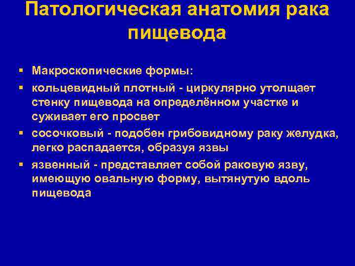 Патологическая анатомия рака пищевода § Макроскопические формы: § кольцевидный плотный - циркулярно утолщает стенку