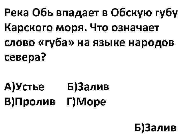 Река Обь впадает в Обскую губу Карского моря. Что означает слово «губа» на языке