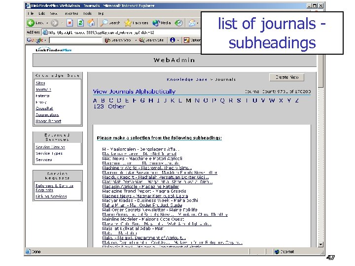 list of journals subheadings 47 47 