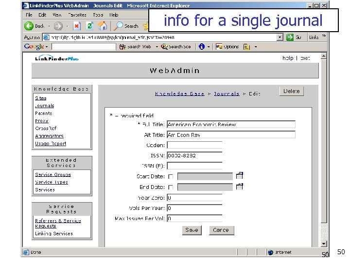 info for a single journal 50 50 