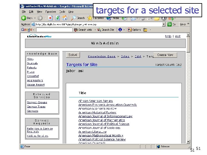 targets for a selected site 51 51 