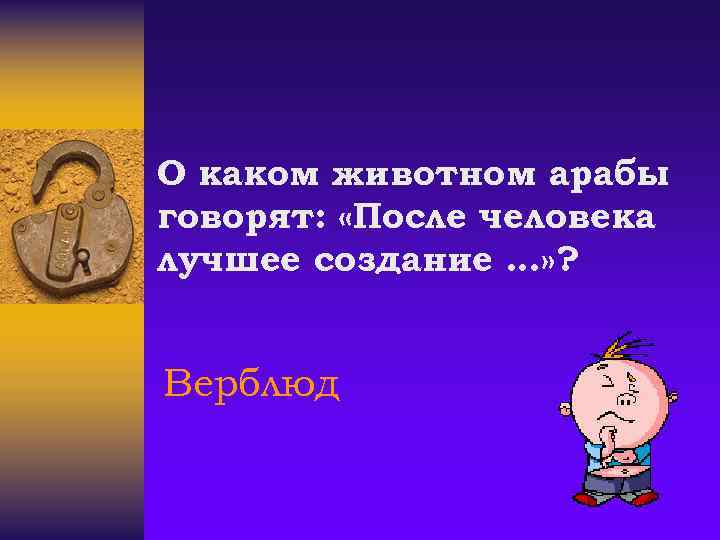 О каком животном арабы говорят: «После человека лучшее создание …» ? Верблюд 