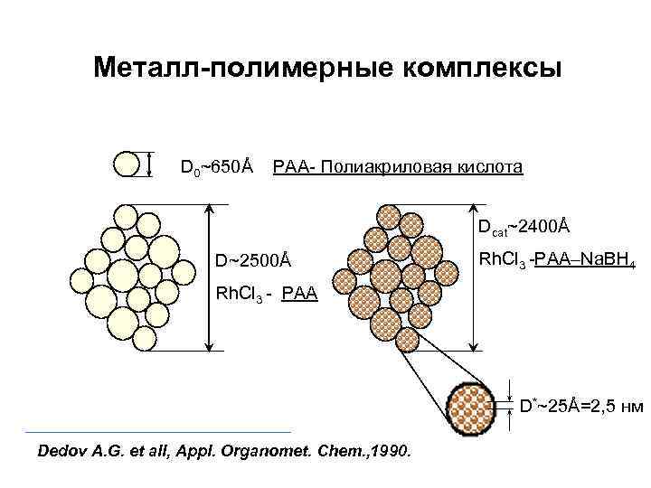 Металл-полимерные комплексы D 0~650Å PAA- Полиакриловая кислота Dcat~2400Å D~2500Å Rh. Cl 3 -PAA–Na. BH